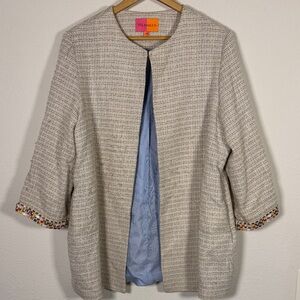 Vilagallo Women's Cream Tweed Jacket with Colorful jewel trim size 44-Large